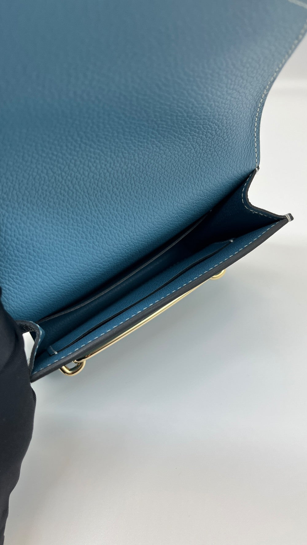 Brand New. Hermes Roulis Slim Passant Blue Jean. BAM011UH|5391
