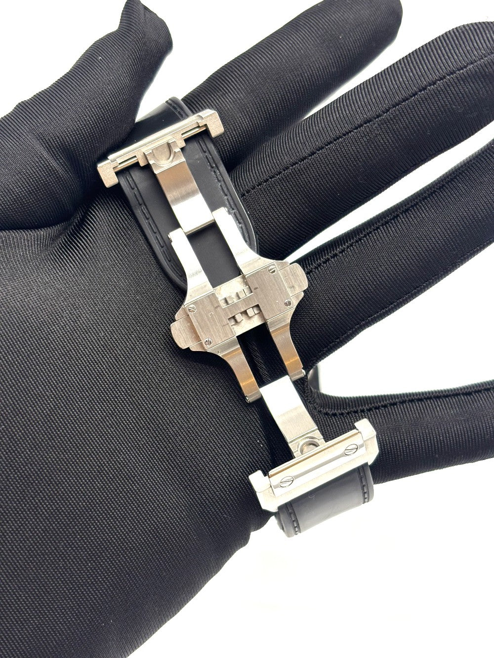 Preowned. Cartier Santos XL 100 White Roman Black Strap|16855