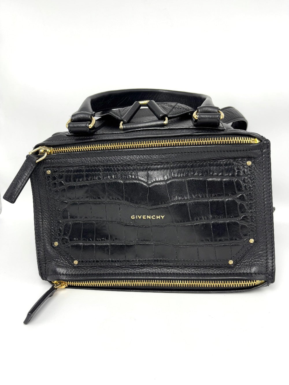 Preowned. Givenchy Pandora Backpack Black Calf/Croc Embossed. EFE0186|8179