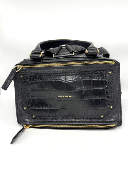 Preowned. Givenchy Pandora Backpack Black Calf/Croc Embossed. EFE0186|8179