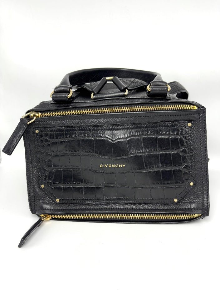 Preowned. Givenchy Pandora Backpack Black Calf/Croc Embossed. EFE0186|8179