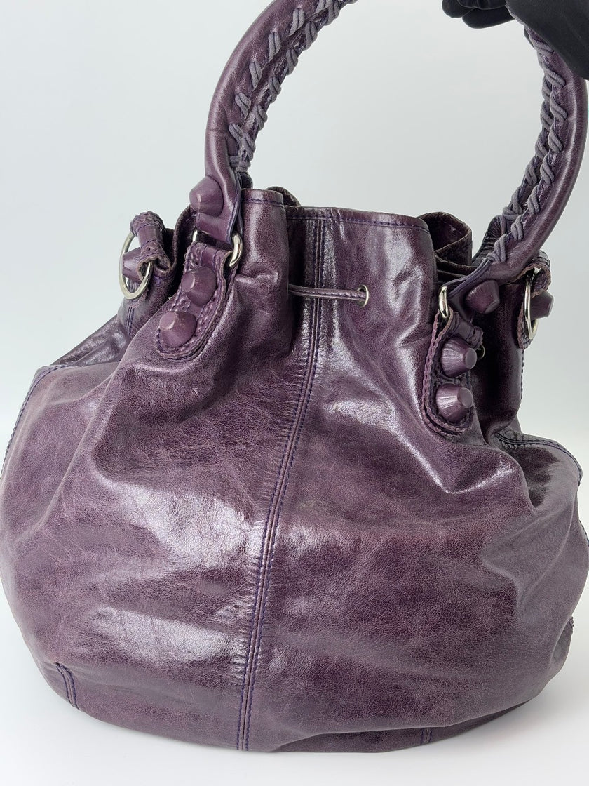 Preowned. Balenciaga Pompom Hobo Violet. 115748-3444|6417