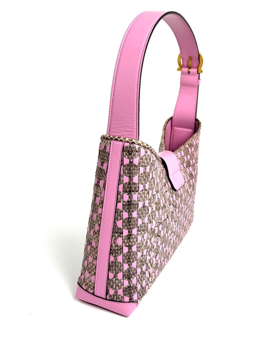 Brand New. Ferragamo Hobo Pink Snakeskin. EZ211462|11936