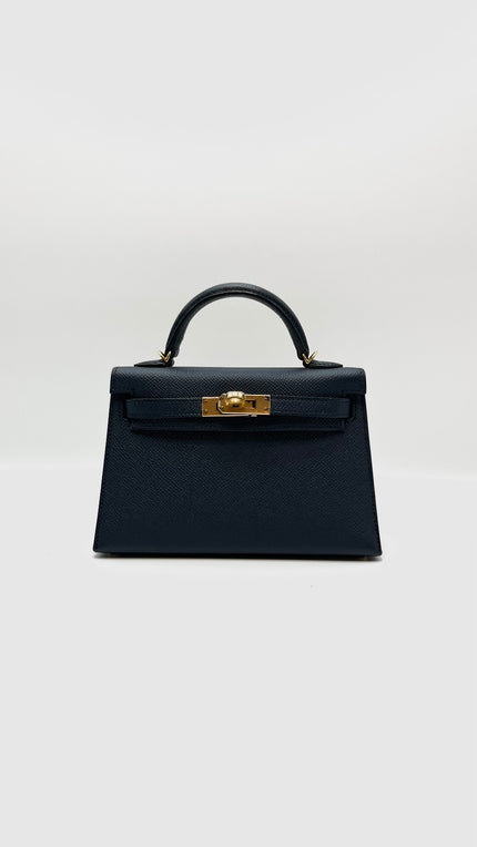 Preowned. Hermes Mini Kelly Blue Obscure Epsom GHW. AIS031MG|16117