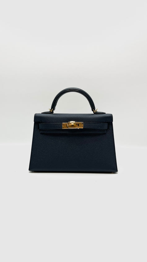 Preowned. Hermes Mini Kelly Blue Obscure Epsom GHW. AIS031MG|16117