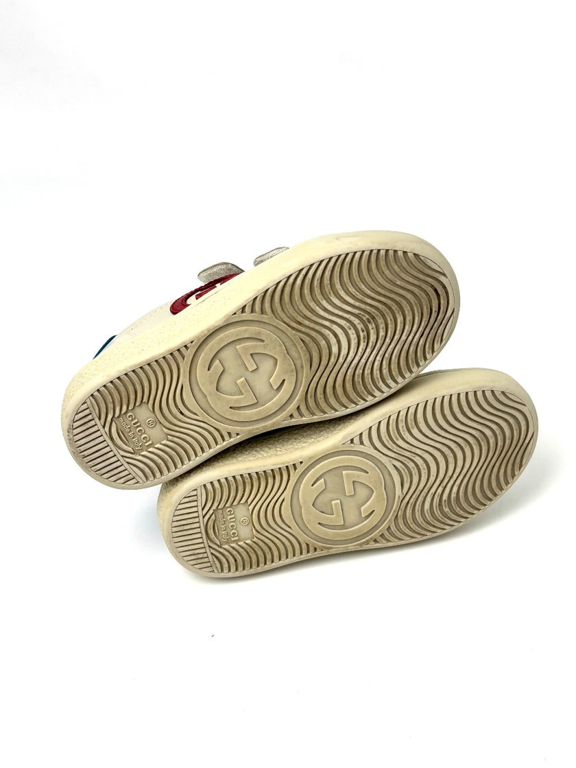 Preowned. Gucci Interlocking G Ace Kids Sneakers White/Red/Blue. 23|7640