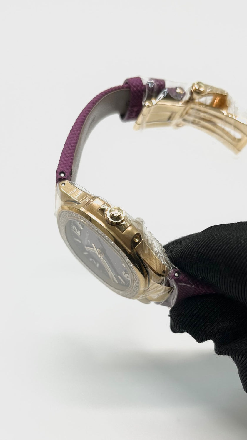Unused. Patek Lady Nautilus Purple Dial With Diamonds RG Leather Strap 2024 32MM|5740
