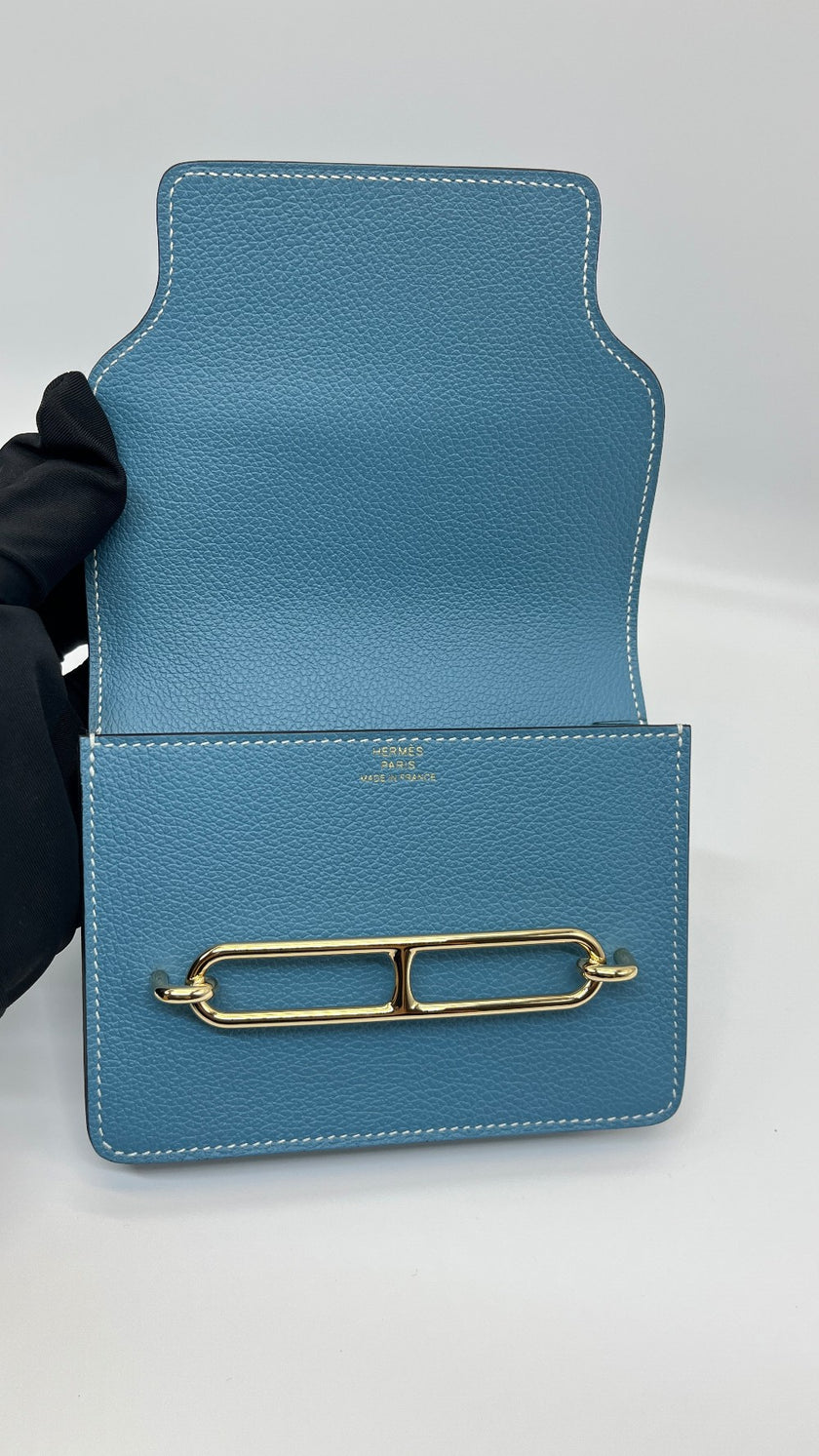Brand New. Hermes Roulis Slim Passant Blue Jean. BAM011UH|5393