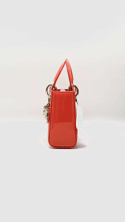 Brand New. Lady Dior Mini Orange Patent 10-MA-1221|9918