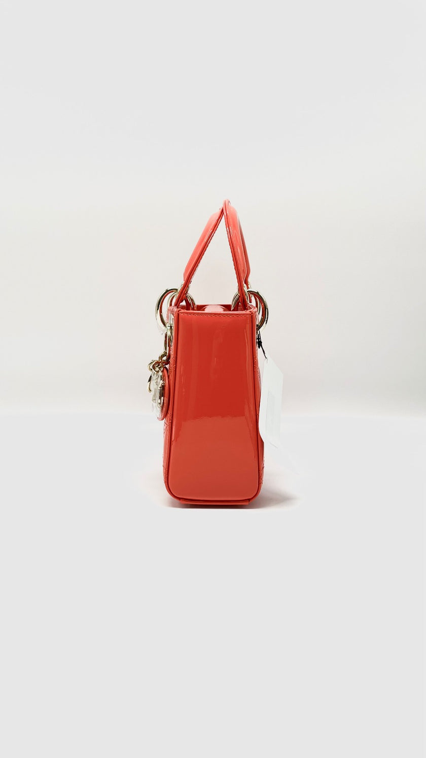 [SALE] Brand New. Lady Dior Mini Orange Patent 10-MA-1221|9918