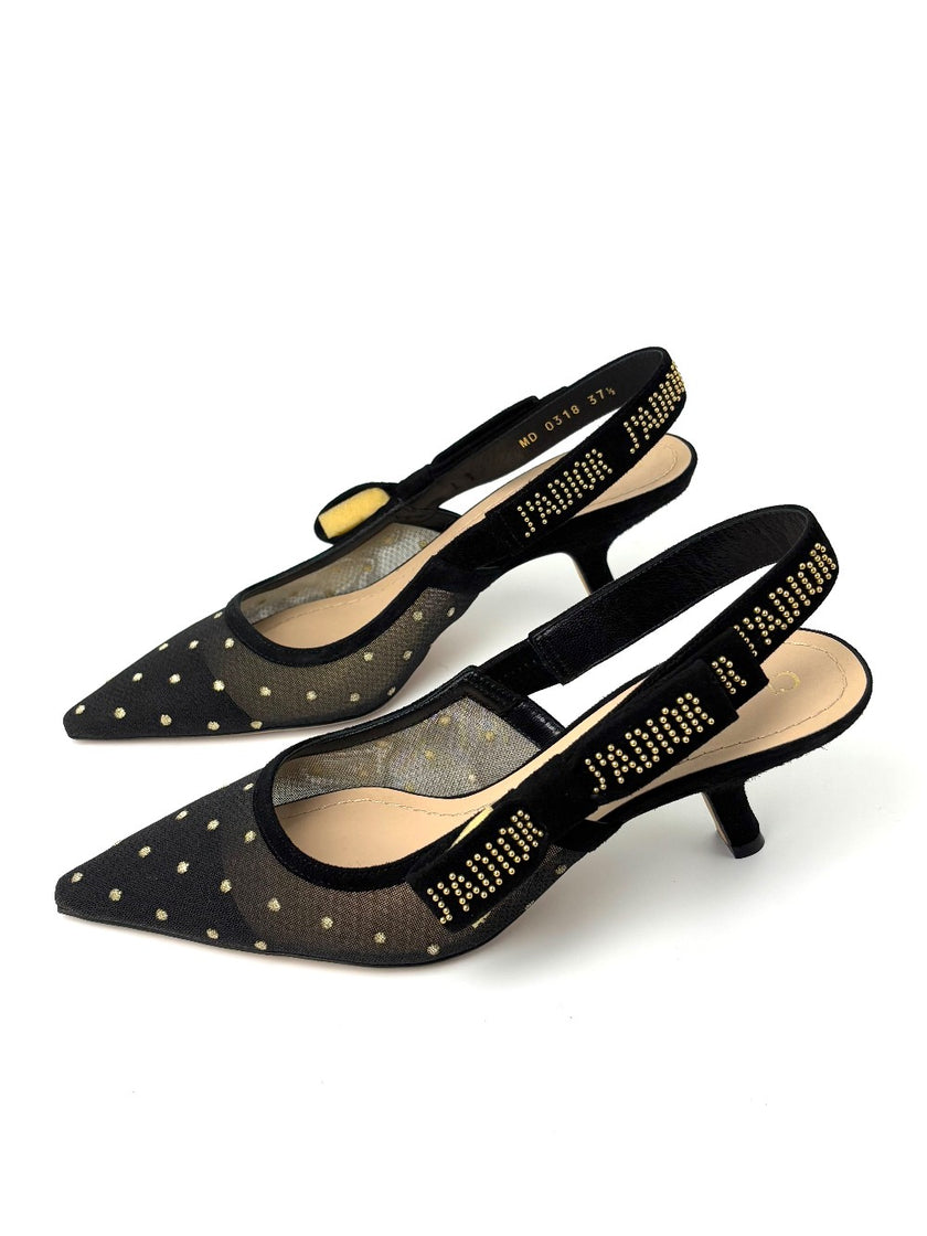 Brand New. Dior Low Heel Slingback Mesh Black. 37.5|7460