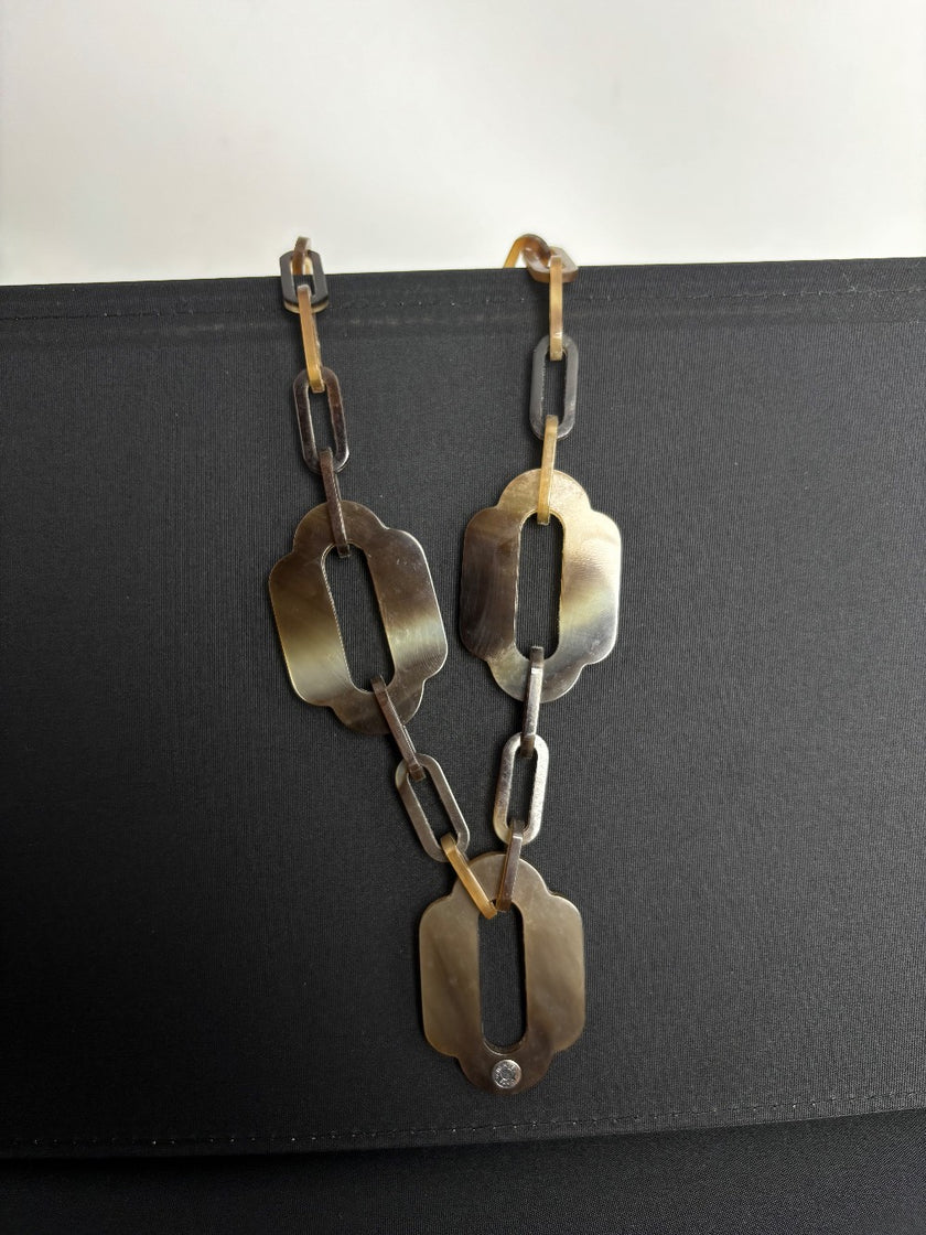 Preowned. Hermes Long Necklace Attelage Gray|10983