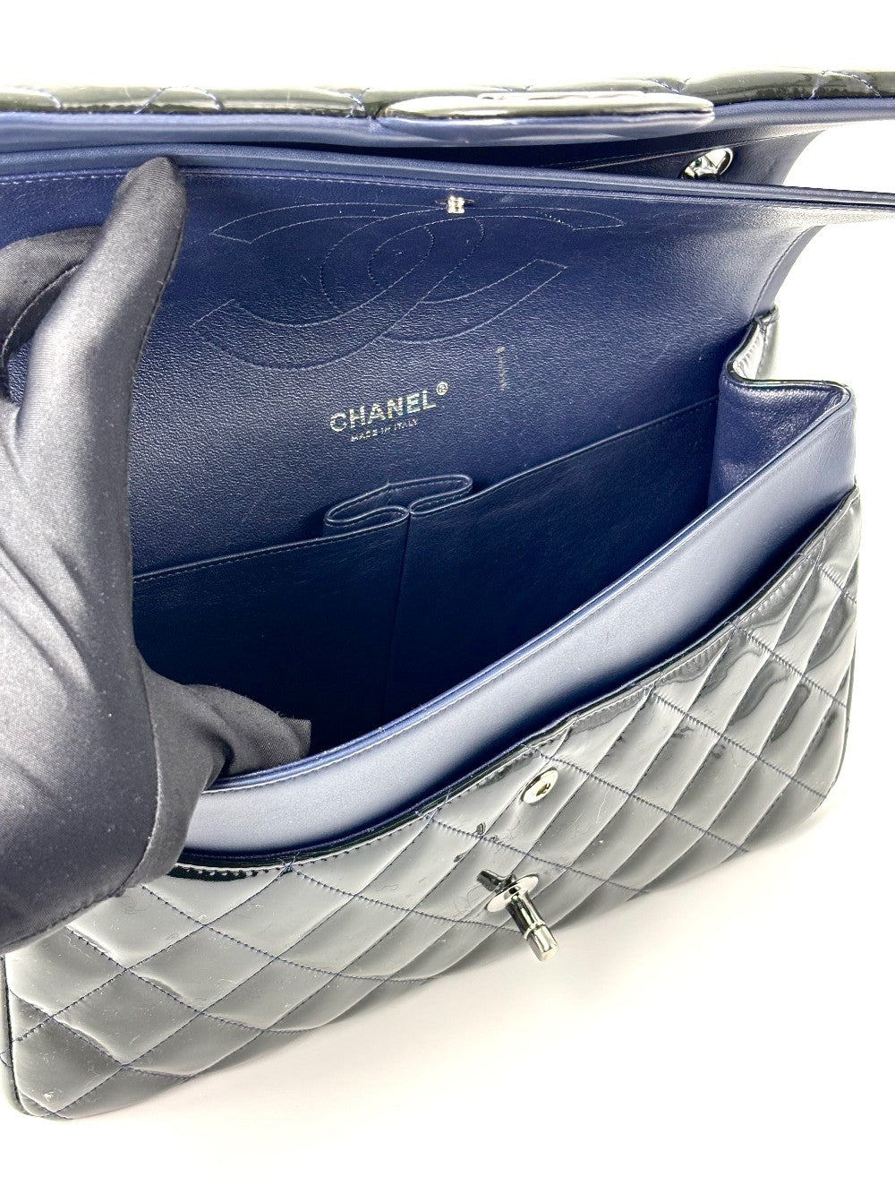 [SALE] Preowned. Chanel Jumbo Double Flap Patent Olive Green SHW. 20095763|11065