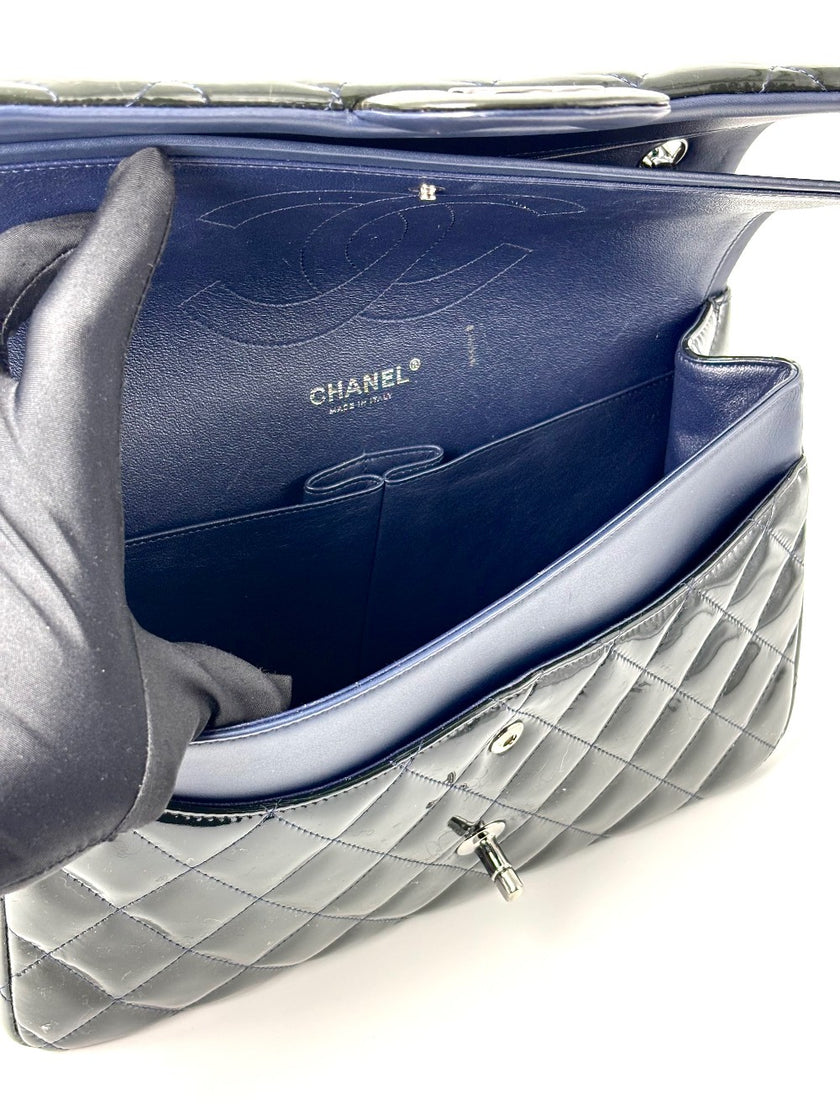 [SALE] Preowned. Chanel Jumbo Double Flap Patent Olive Green SHW. 20095763|11065