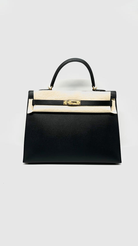 Unused. Hermes Kelly 35 Black Sellier Epsom GHW. DHT304WB|15331