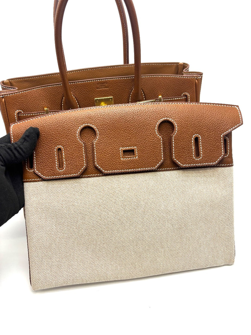 Like New. Hermes 3 in 1 Birkin 30 Fauve Barenia Faubourg and Toile GHW. UAS791NF|17453