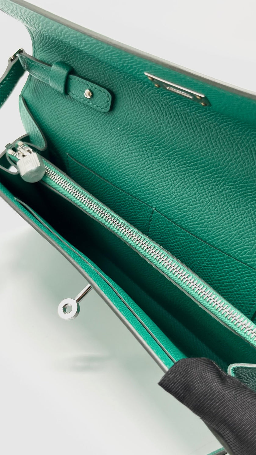 Preowned. Hermes Kelly To Go Menthe Alligator Epsom PHW. UNN003IA|12995