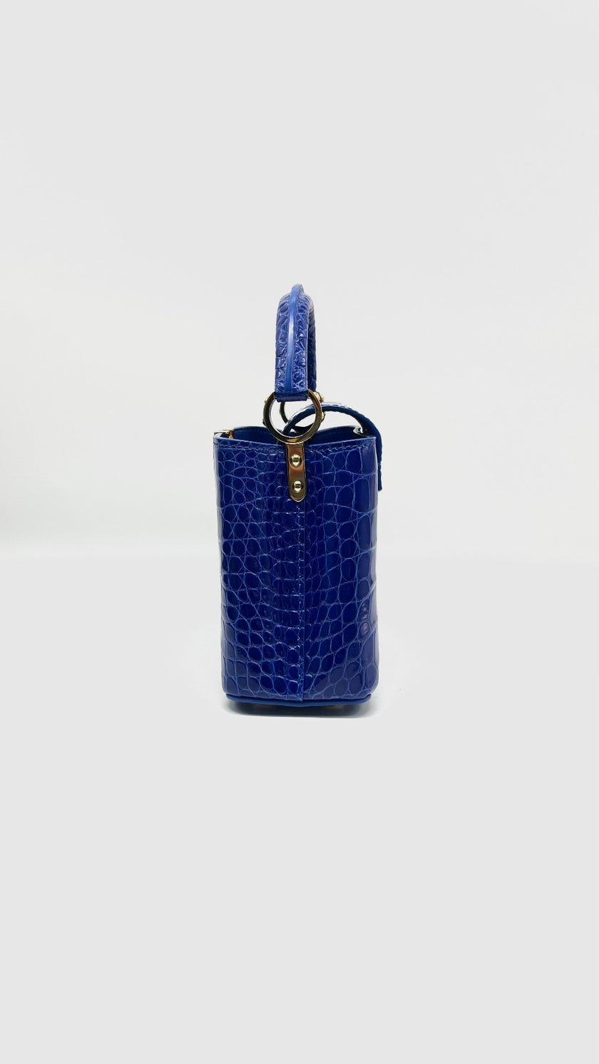 Preowned. Mini LV Capucines Croc Blue|11405