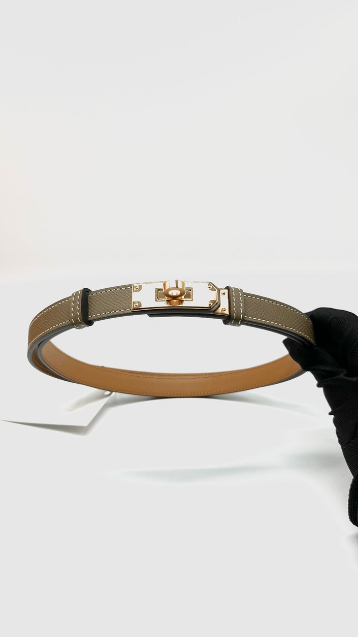 Brand New. Hermes Kelly Belt Etoupe RGHW. WID450CF|10131