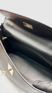 Preowned. Hermes Kelly 32 Black Clemence GHW. Square QMI48|14672