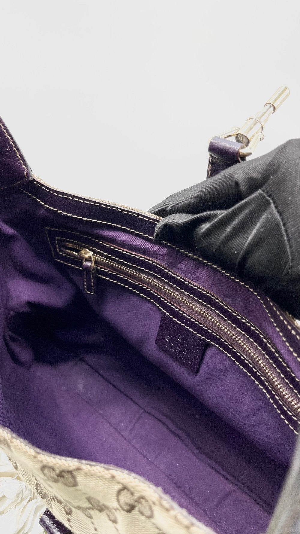 [SALE] Preowned. Gucci Jackie Hobo Canvass Dark Purple. 137335491404|10879