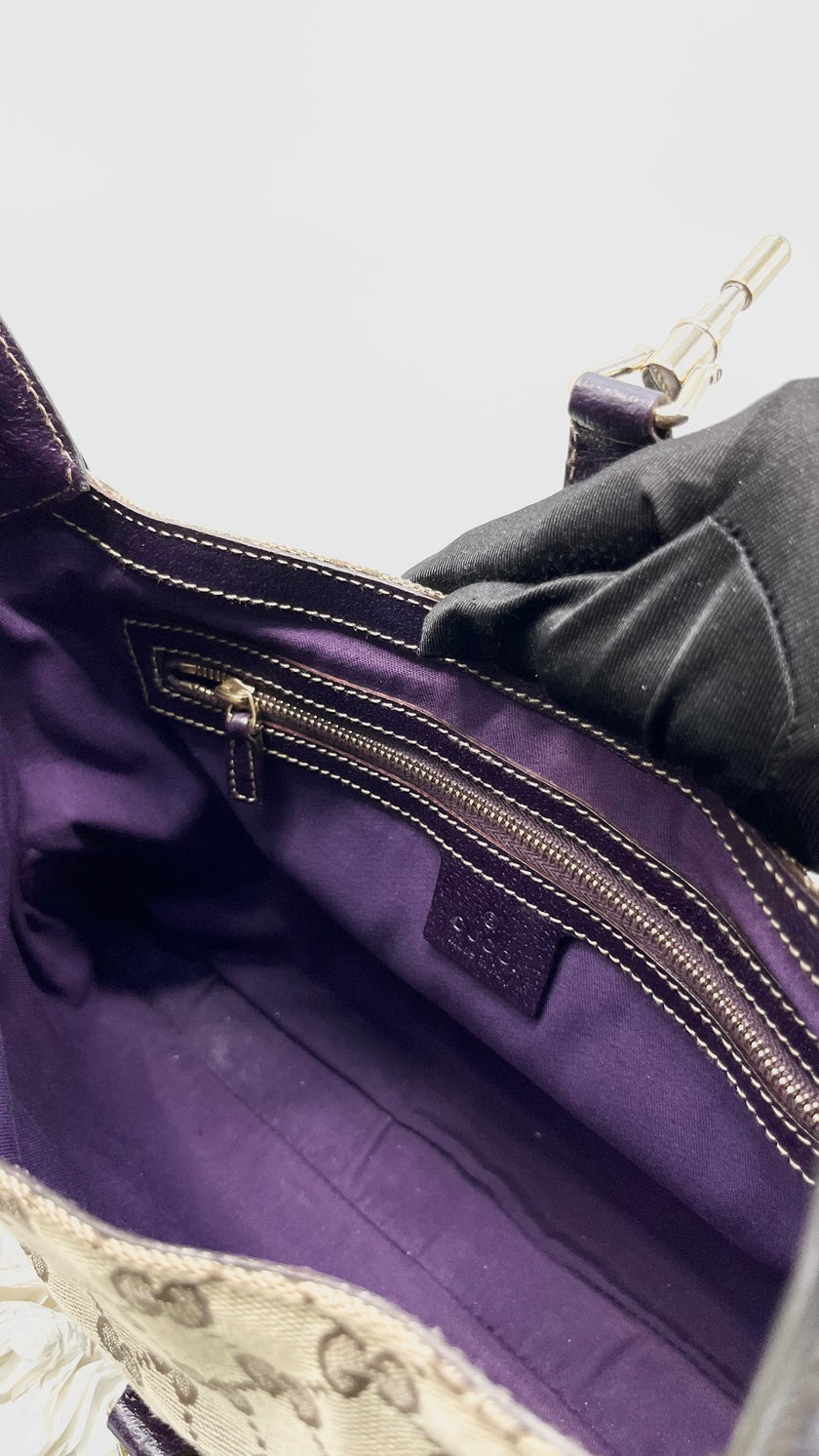 [SALE] Preowned. Gucci Jackie Hobo Canvass Dark Purple. 137335491404|10879