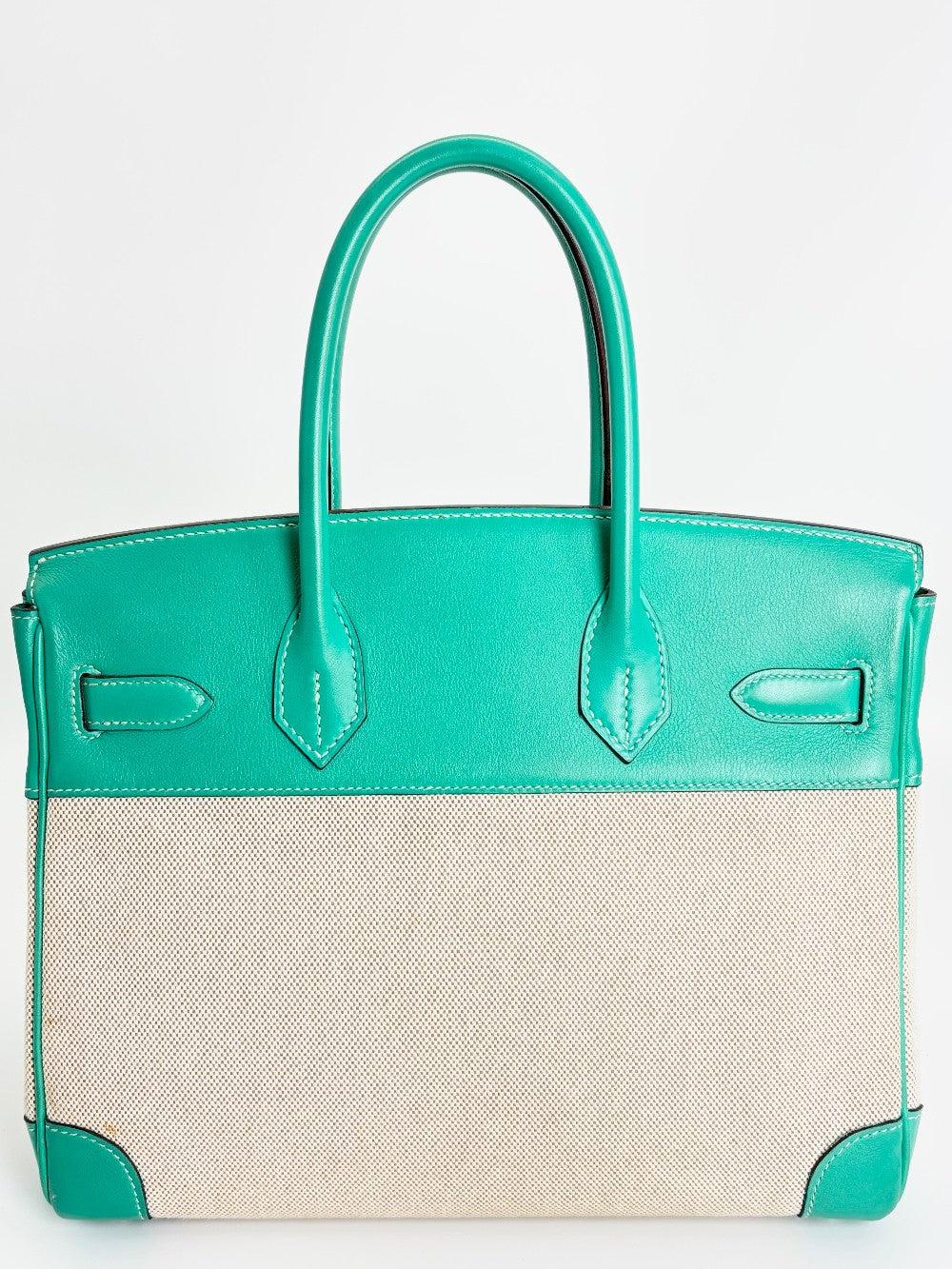 Preowned. Hermes Birkin 30 Toile Lagoon. L26C|3695