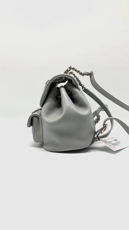 Brand New. Chanel Duma Backpack Gray Lambskin GHW. XX14TUKS|7862