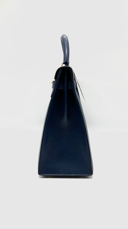 Preowned. Hermes Kelly 35 Blue Sapphire. Circle Z84|5249