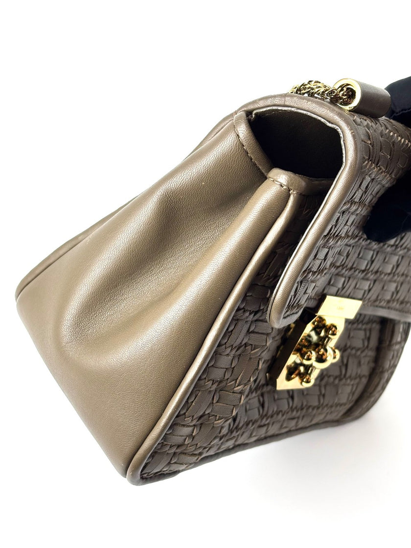 Preowned. Chloe Weaving Elsie Taupe Flap GHW|5989