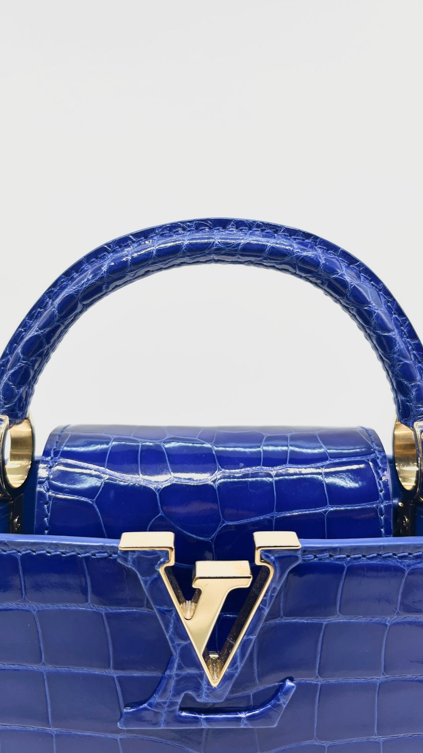 Preowned. Mini LV Capucines Croc Blue|11408