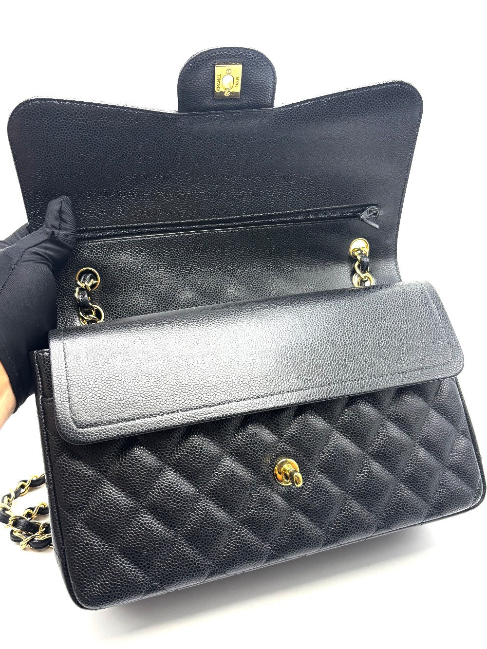 Preowned. Chanel Jumbo Double Flap Caviar Black GHW. 28375805|17131
