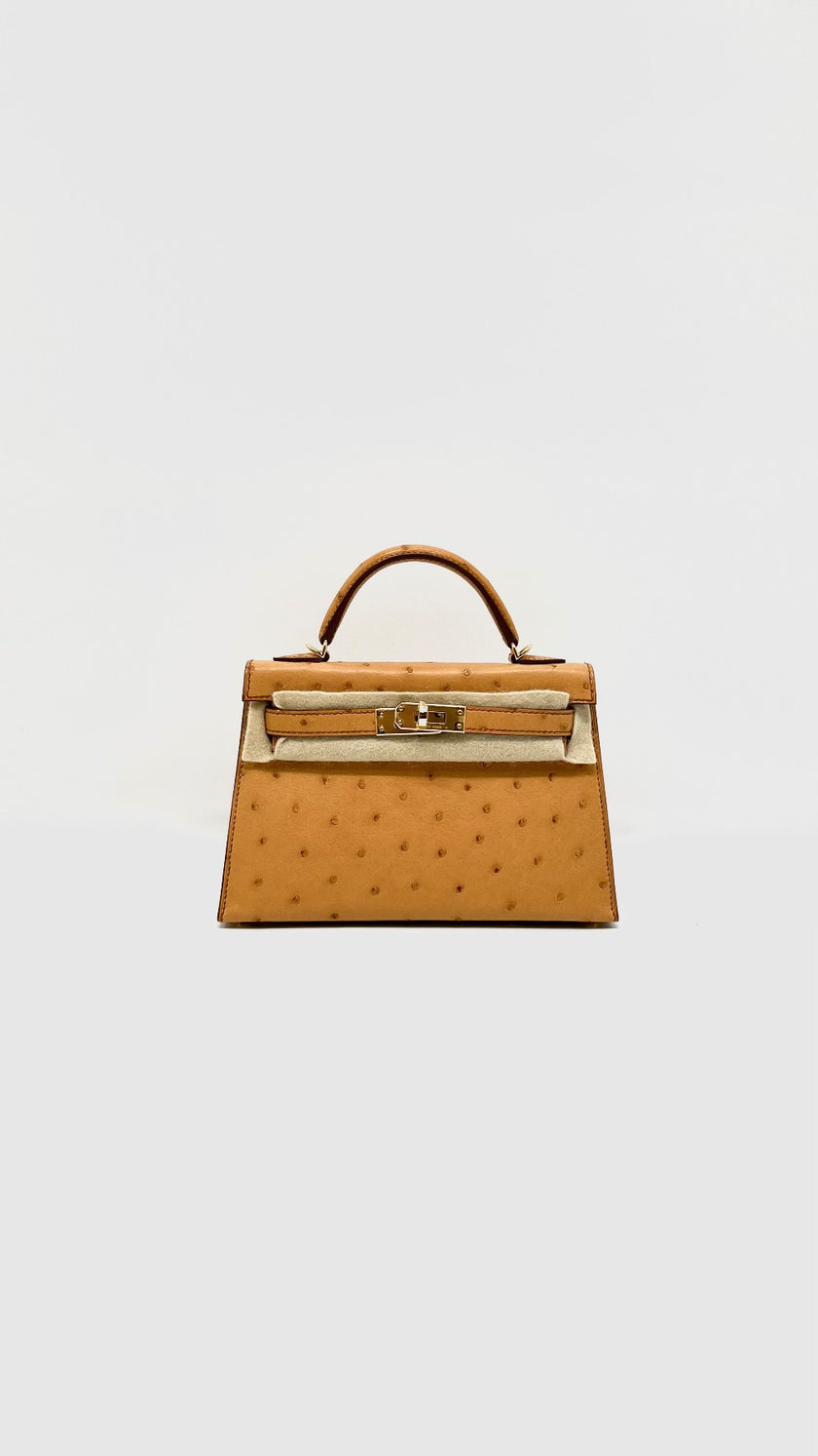 Brand New. Hermes Mini Kelly Ostrich Cognac GHW. BHT207AS|15347