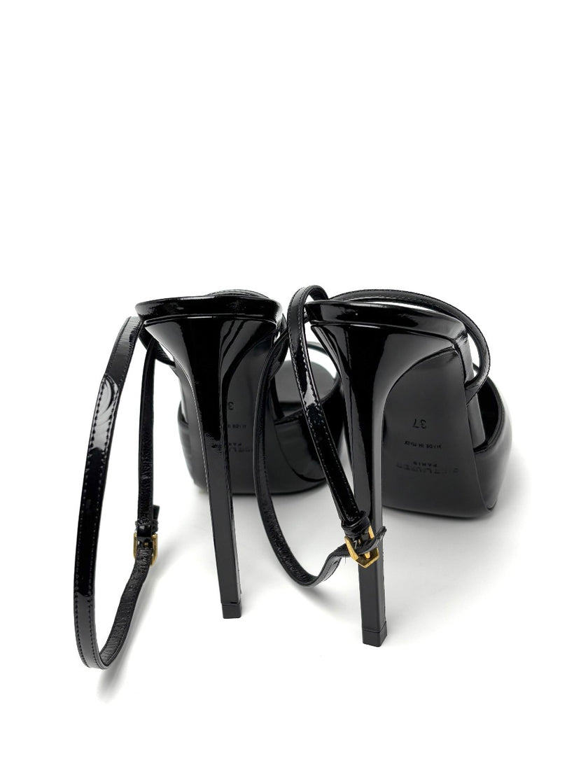 Brand New. YSL Open Toe Patent Black. 37|8078