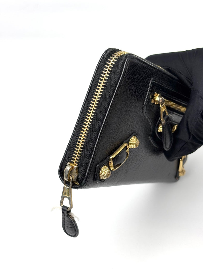 Preowned. Balenciaga Zip Long Wallet Black|7023