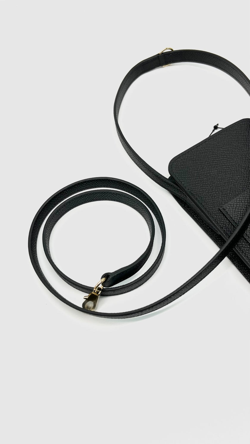 Brand New. Hermesway Phone Holder Black Epsom GHW. WM010MM|9337
