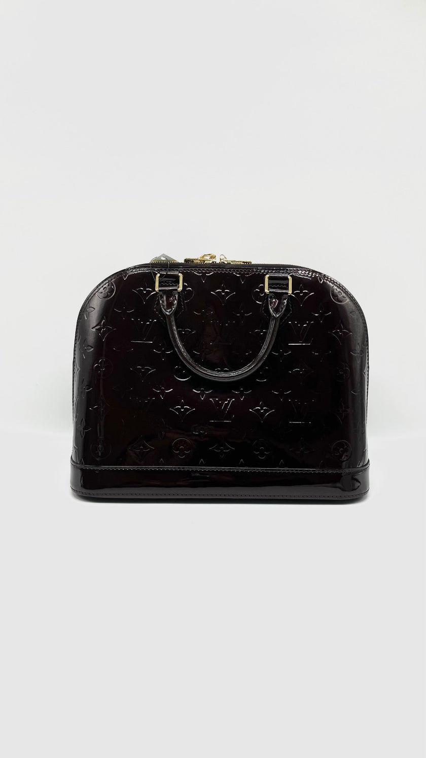 Preowned. LV Alma PM Amarante Monogram Venis Burgundy GHW. FL0181|14747