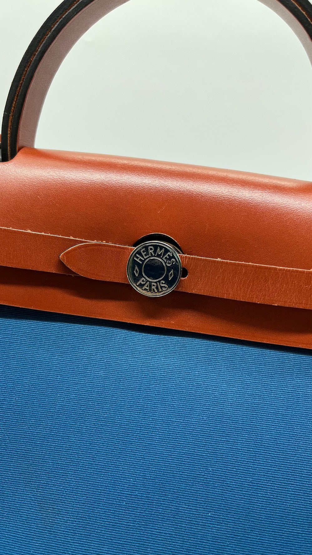 Preowned. Hermes Herbag 31 Canvas Blue France PHW. TS007AU|5358