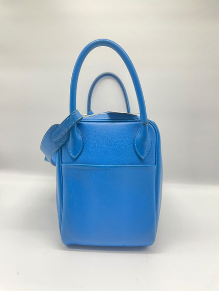 Preowned. Hermes Lindy 30 Blue Hydra Evercolor PHW. TAS011IG|9112