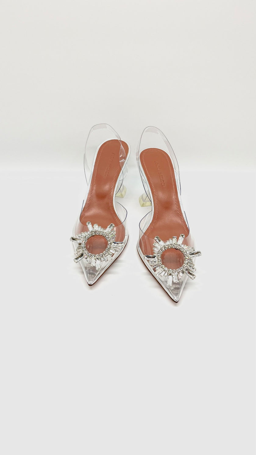 Brand New. Amina Muaddi Begum Glass Heel. 36|10620