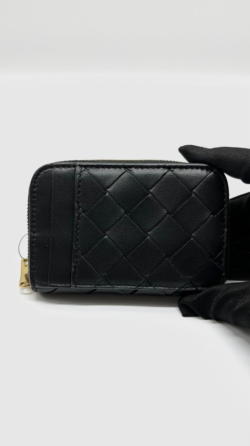 Brand New. Bottega Zip Card Holder Black|5571