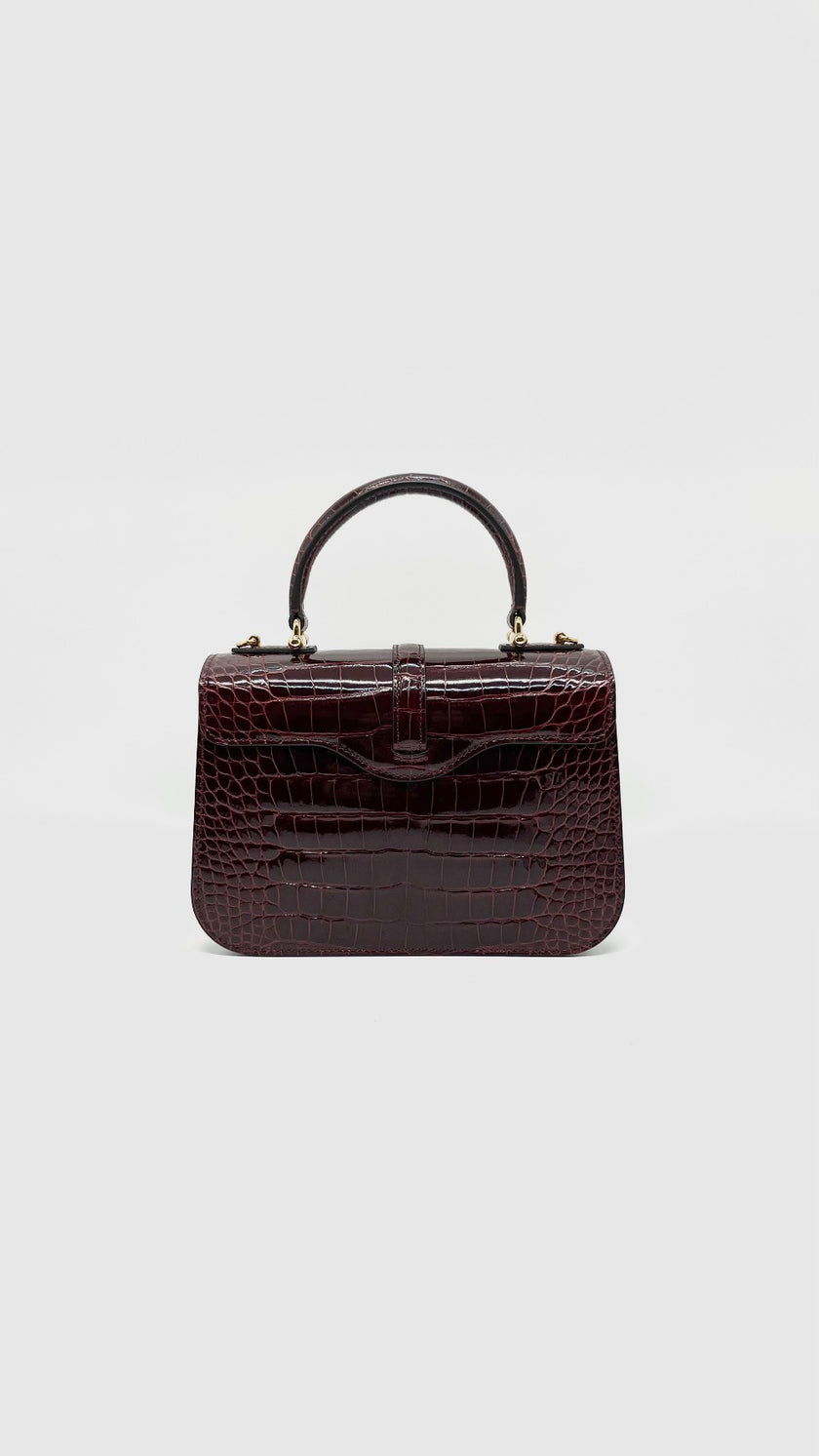 Unused. Joseph Duclos Diane Bag Burgundy Croc GHW|13144