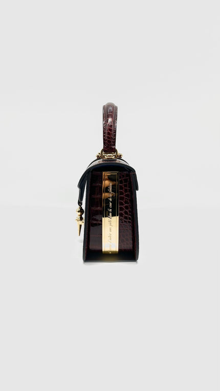 Unused. Joseph Duclos Diane Bag Burgundy Croc GHW|13142
