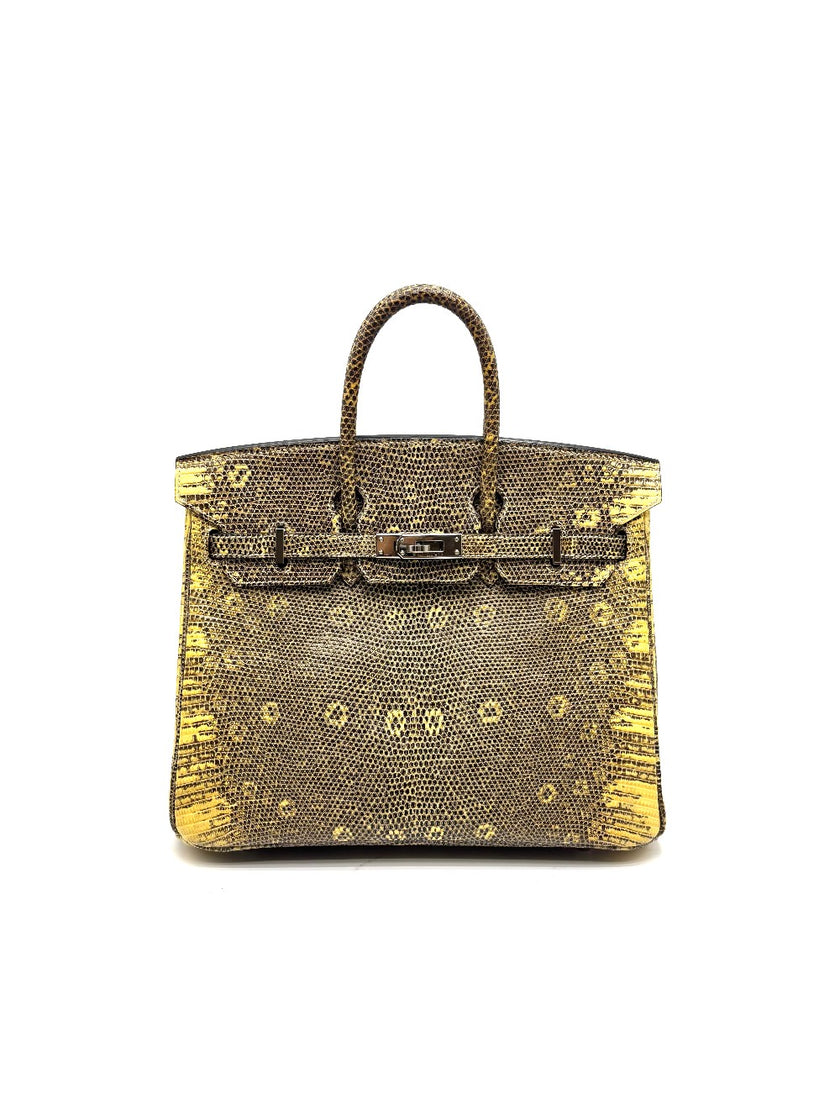 Preowned. Hermes Birkin 25 Lizard Ombre PHW. Square K|17463