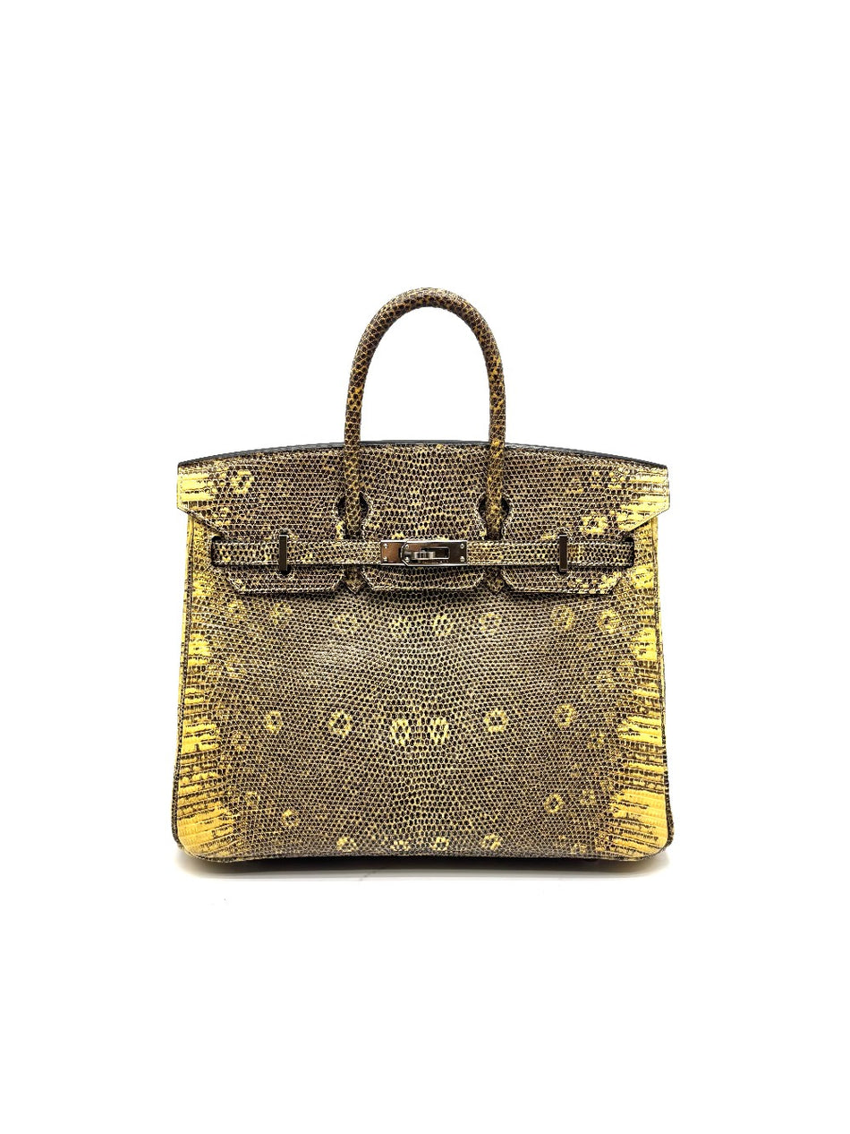 Preowned. Hermes Birkin 25 Lizard Ombre PHW. Square K|17463
