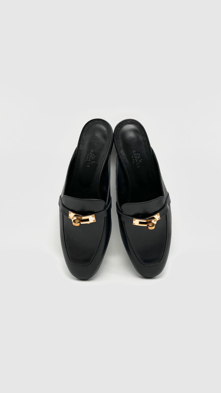 Brand New. Hermes OZ Mule Black RGHW. 38|16181