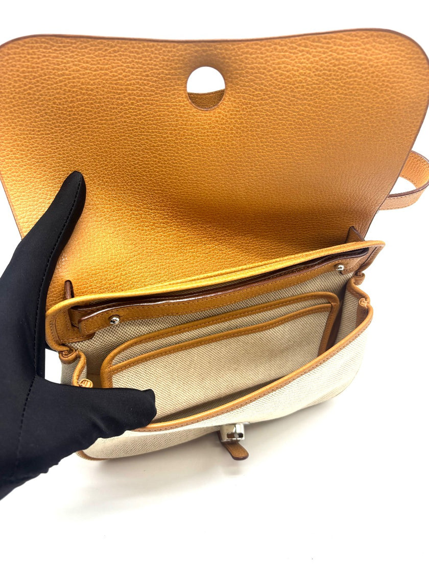 Preowned. Hermes Sac Colorado PM Vache Liege Toile Officier Natural PHW. H Square J|17861