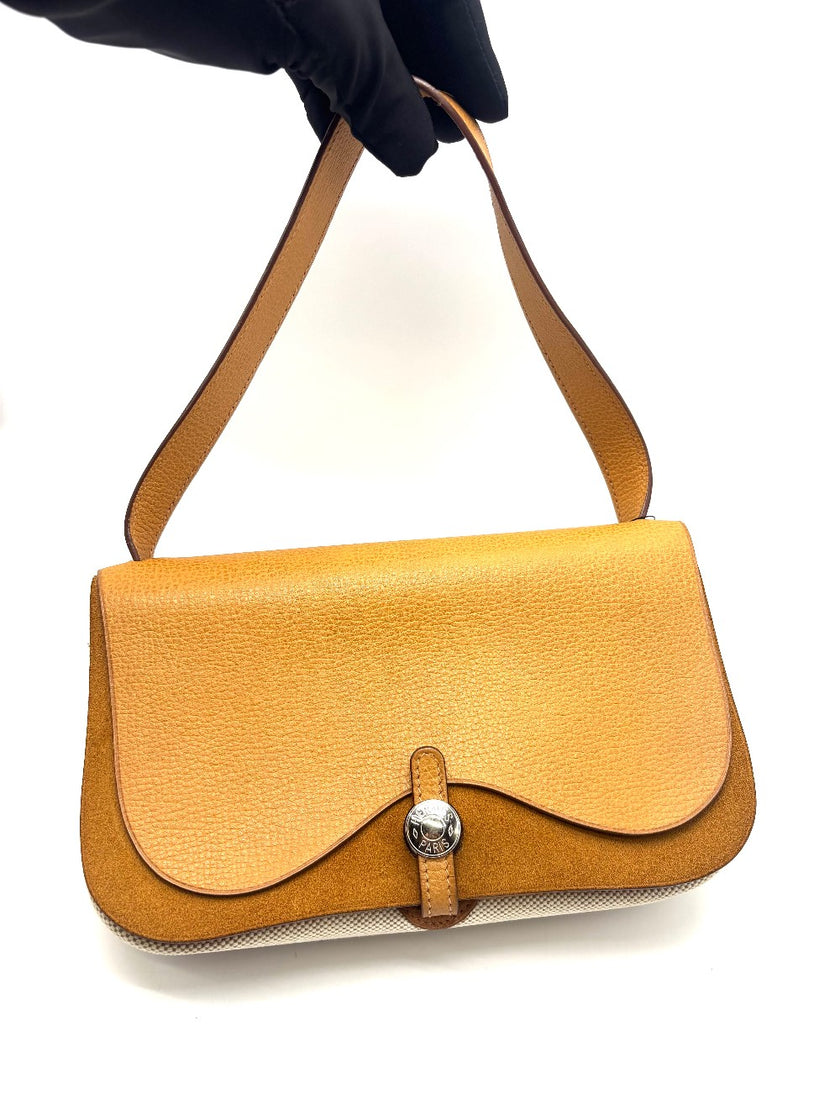 Preowned. Hermes Sac Colorado PM Vache Liege Toile Officier Natural PHW. H Square J|17855