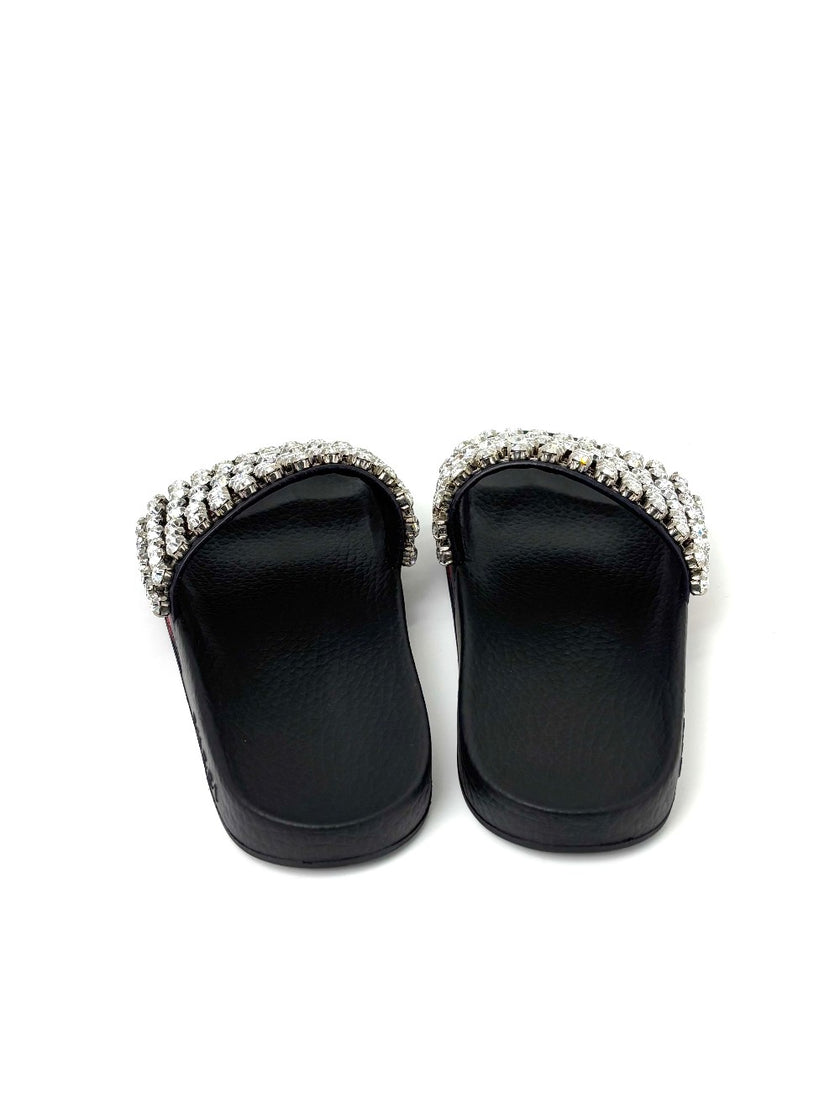 Unused. Gucci Slides W/Crystal Black. 35|7587