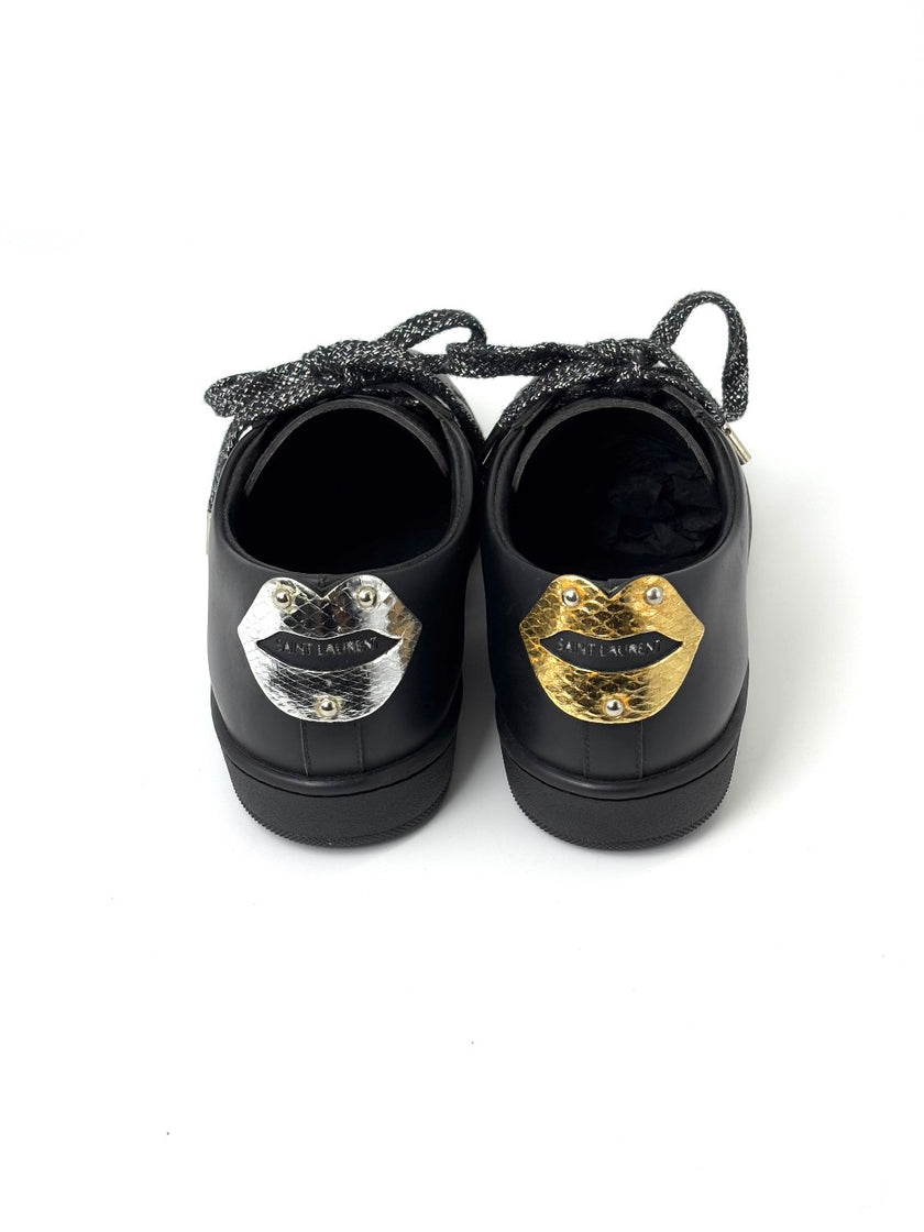 Brand New. YSL Sneakers Black Silver Lace. 38|7241